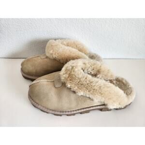 Ugg Coquette Slipper Shoe Slip On Tan and Cream Shearling Women Size 8